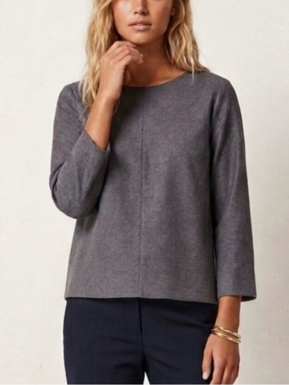 COS Women's Dark Gray Boat Neck Wool Blend Blouse top Size 4 8354